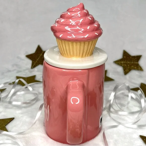 ❌SOLD❌ Rae Dunn HAPPY BIRTHDAY LL Coffee Tea Mug Cupcake Topper Lid Pink - Picture 6 of 17